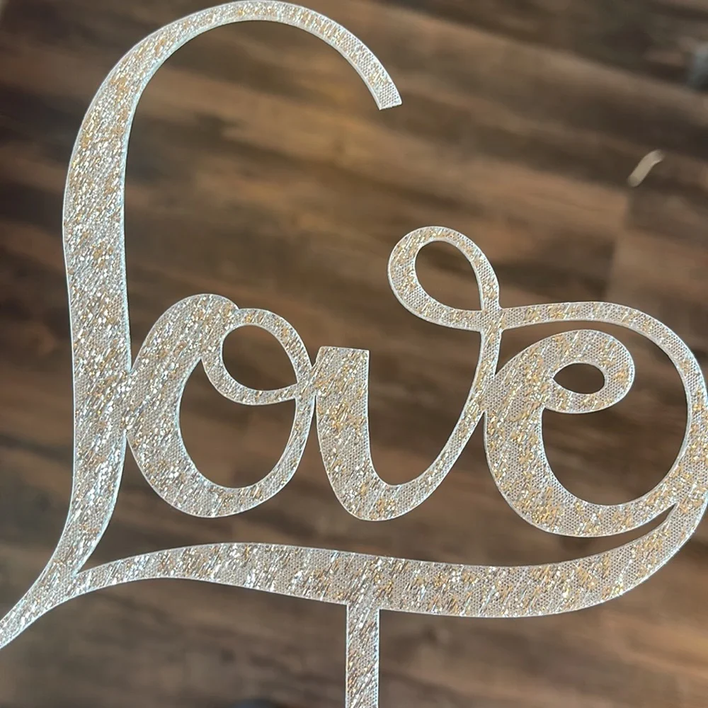 Love Cake Topper Wedding Bridal Shower Rehearsal Dinner Dessert Decor Silver